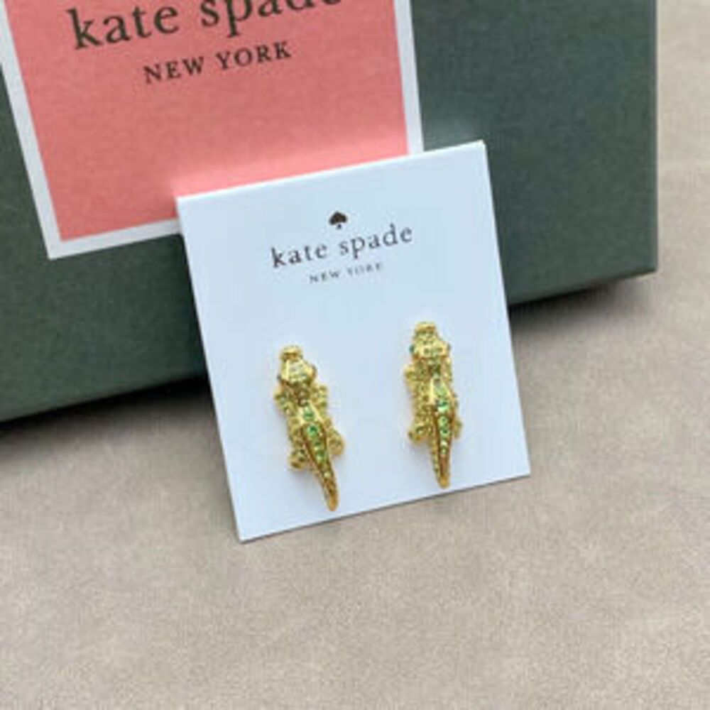 kate spade 3D Metal Crocodile Earrings Full Diamond